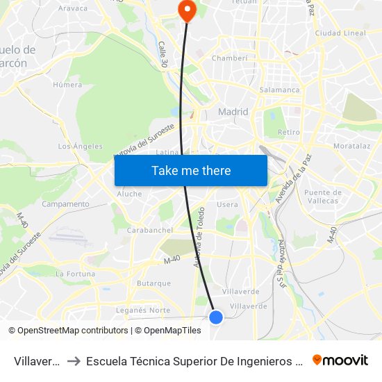Villaverde Alto to Escuela Técnica Superior De Ingenieros De Telecomunicación Upm map