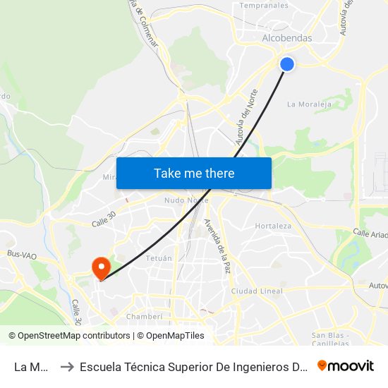 La Moraleja to Escuela Técnica Superior De Ingenieros De Telecomunicación Upm map