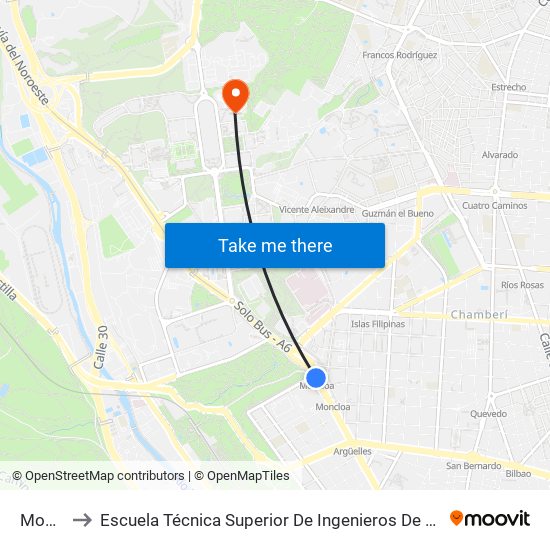 Moncloa to Escuela Técnica Superior De Ingenieros De Telecomunicación Upm map