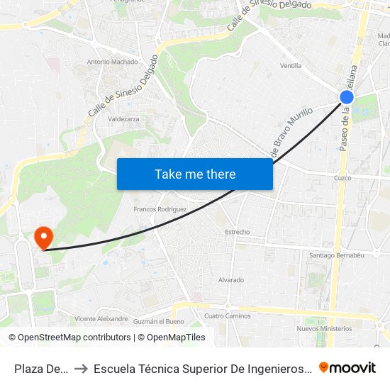 Plaza De Castilla to Escuela Técnica Superior De Ingenieros De Telecomunicación Upm map