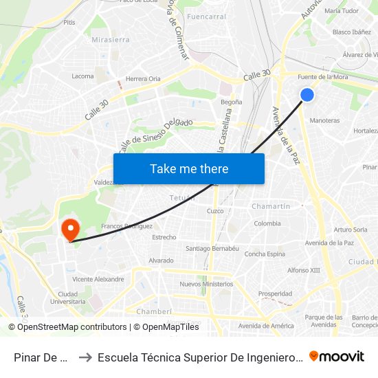 Pinar De Chamartín to Escuela Técnica Superior De Ingenieros De Telecomunicación Upm map