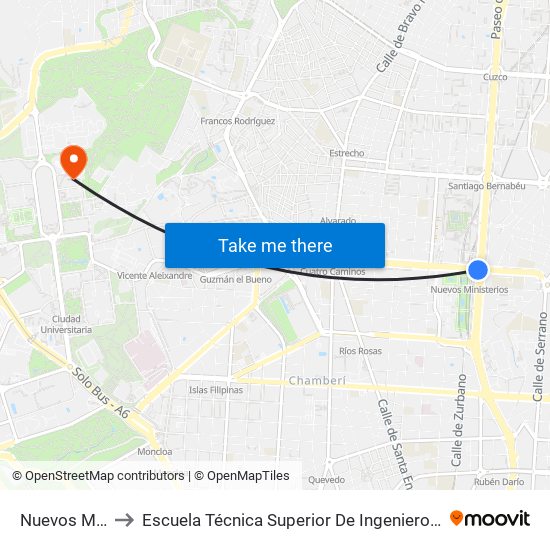 Nuevos Ministerios to Escuela Técnica Superior De Ingenieros De Telecomunicación Upm map