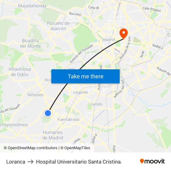 Loranca to Hospital Universitario Santa Cristina. map
