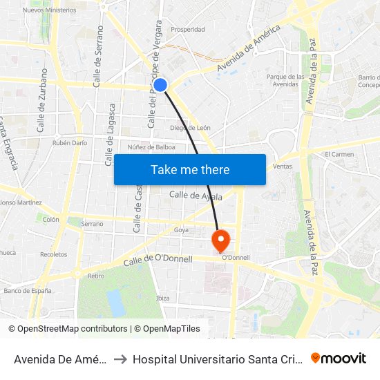 Avenida De América to Hospital Universitario Santa Cristina. map