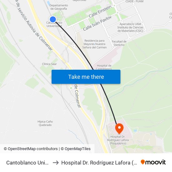 Cantoblanco Universidad to Hospital Dr. Rodríguez Lafora (Psiquiátrico) map