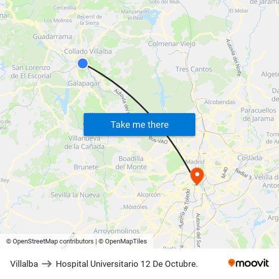 Villalba to Hospital Universitario 12 De Octubre. map