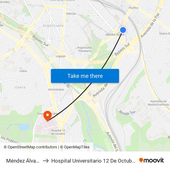 Méndez Álvaro to Hospital Universitario 12 De Octubre. map