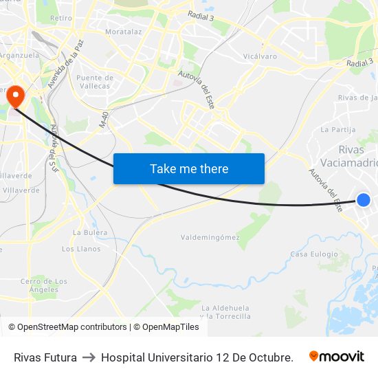 Rivas Futura to Hospital Universitario 12 De Octubre. map