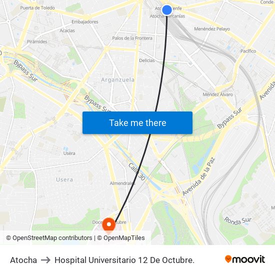 Atocha to Hospital Universitario 12 De Octubre. map