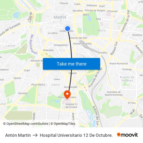 Antón Martín to Hospital Universitario 12 De Octubre. map