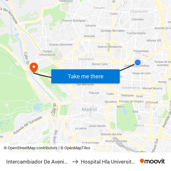 Intercambiador De Avenida De América to Hospital Hla Universitario Moncloa map