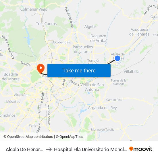 Alcalá De Henares to Hospital Hla Universitario Moncloa map
