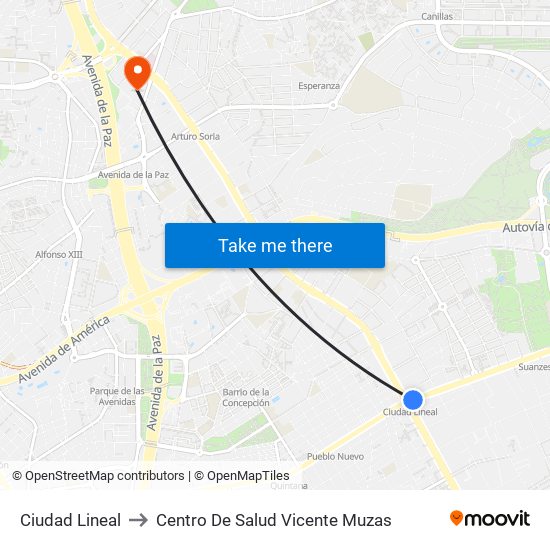 Ciudad Lineal to Centro De Salud Vicente Muzas map