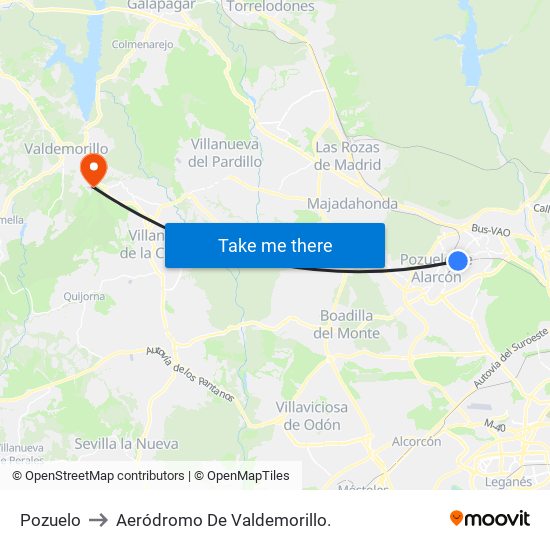 Pozuelo to Aeródromo De Valdemorillo. map