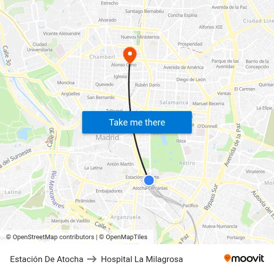 Estación De Atocha to Hospital La Milagrosa map