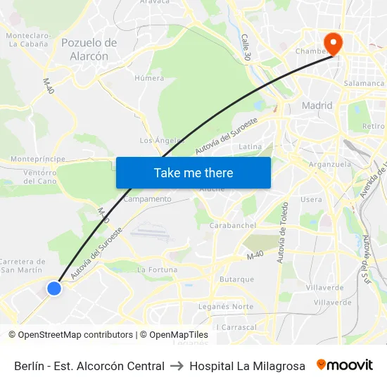 Berlín - Est. Alcorcón Central to Hospital La Milagrosa map