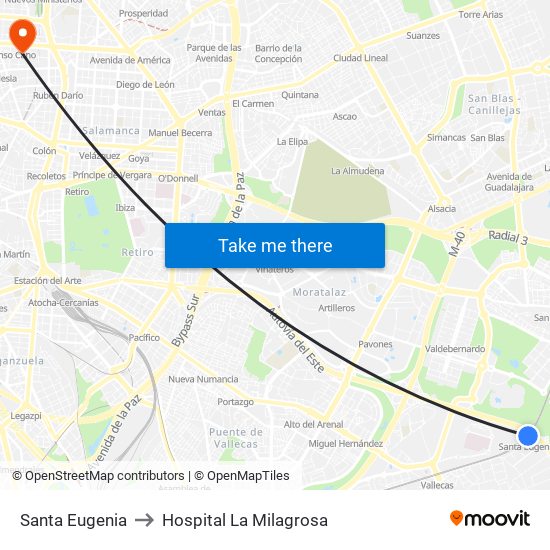 Santa Eugenia to Hospital La Milagrosa map