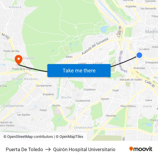 Puerta De Toledo to Quirón Hospital Universitario map