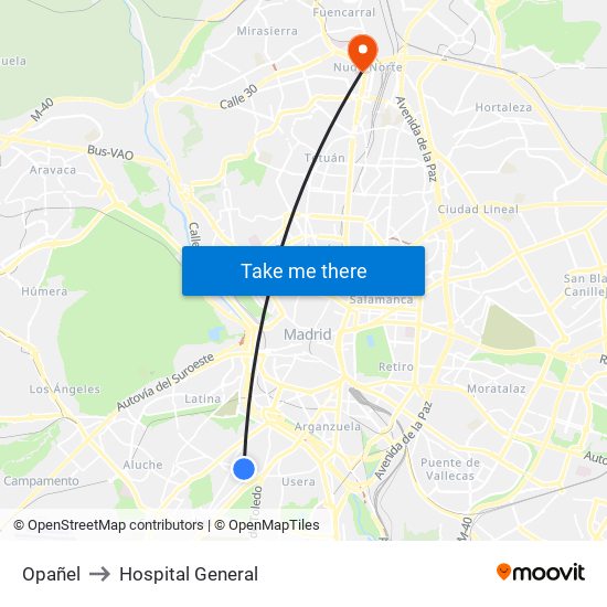 Opañel to Hospital General map