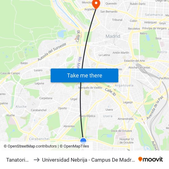Tanatorio Sur to Universidad Nebrija - Campus De Madrid-Princesa map