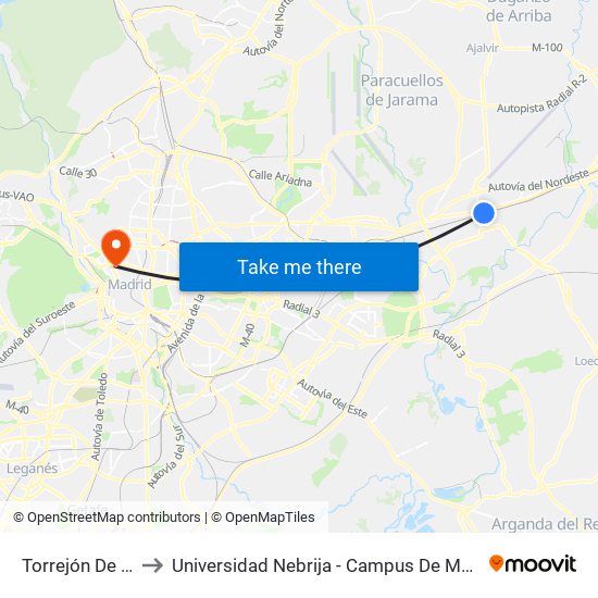 Torrejón De Ardoz to Universidad Nebrija - Campus De Madrid-Princesa map