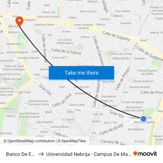 Banco De España to Universidad Nebrija - Campus De Madrid-Princesa map