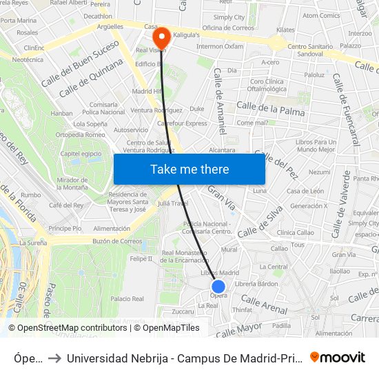 Ópera to Universidad Nebrija - Campus De Madrid-Princesa map