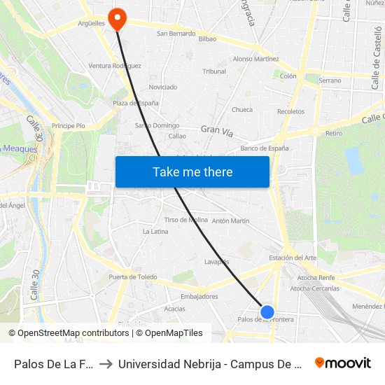 Palos De La Frontera to Universidad Nebrija - Campus De Madrid-Princesa map