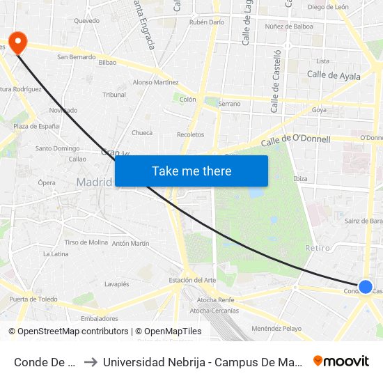 Conde De Casal to Universidad Nebrija - Campus De Madrid-Princesa map
