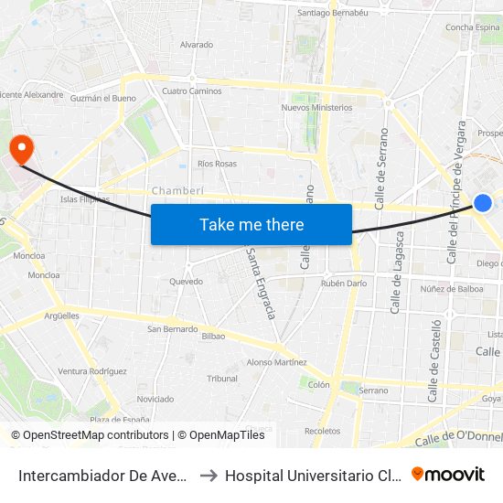 Intercambiador De Avenida De América to Hospital Universitario Clínico San Carlos map