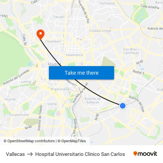Vallecas to Hospital Universitario Clínico San Carlos map