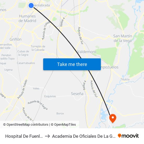 Hospital De Fuenlabrada to Academia De Oficiales De La Guardia Civil map