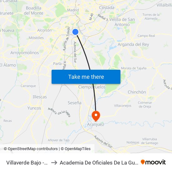 Villaverde Bajo - Cruce to Academia De Oficiales De La Guardia Civil map