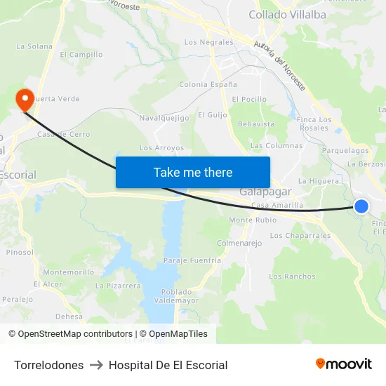 Torrelodones to Hospital De El Escorial map
