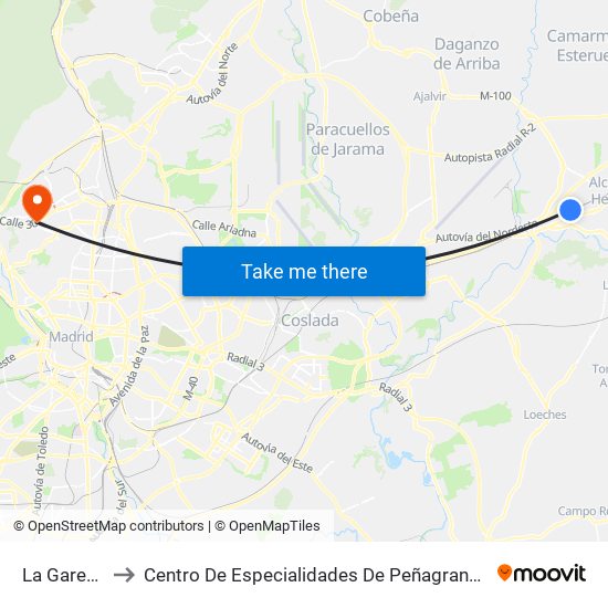 La Garena to Centro De Especialidades De Peñagrande. map