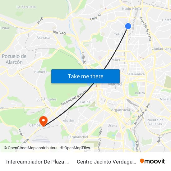 Intercambiador De Plaza De Castilla to Centro Jacinto Verdaguer (Uned) map