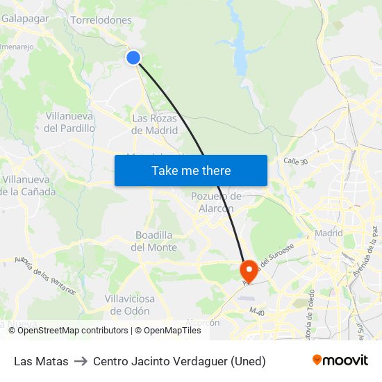 Las Matas to Centro Jacinto Verdaguer (Uned) map