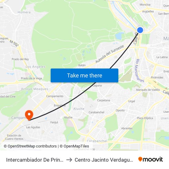 Intercambiador De Príncipe Pío to Centro Jacinto Verdaguer (Uned) map