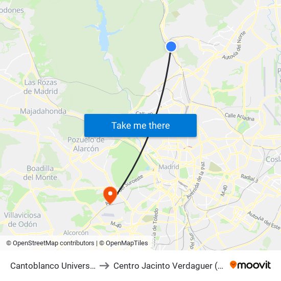 Cantoblanco Universidad to Centro Jacinto Verdaguer (Uned) map