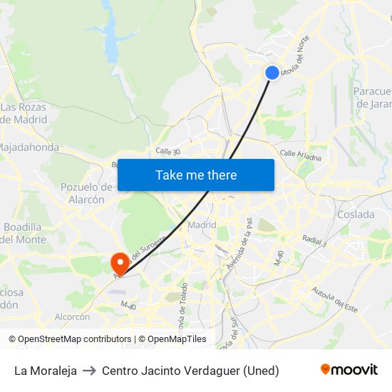 La Moraleja to Centro Jacinto Verdaguer (Uned) map