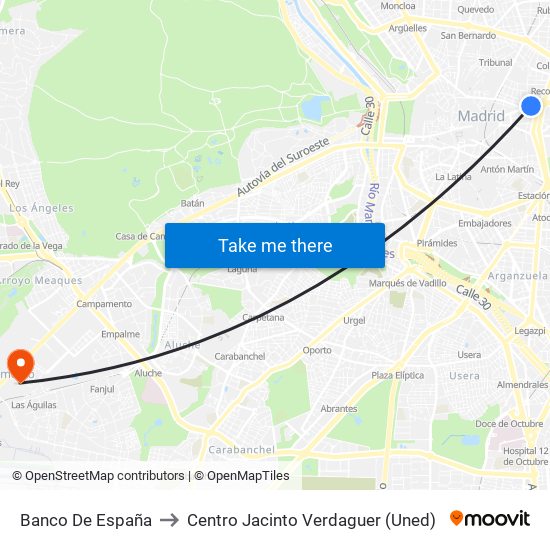 Banco De España to Centro Jacinto Verdaguer (Uned) map