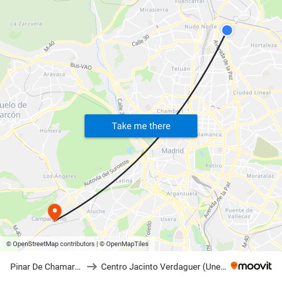 Pinar De Chamartín to Centro Jacinto Verdaguer (Uned) map