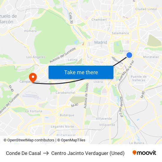 Conde De Casal to Centro Jacinto Verdaguer (Uned) map