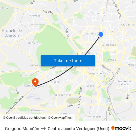 Gregorio Marañón to Centro Jacinto Verdaguer (Uned) map
