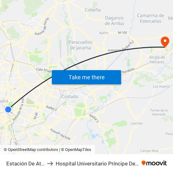 Estación De Atocha to Hospital Universitario Príncipe De Asturias map