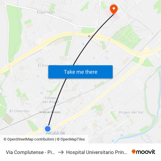 Vía Complutense - Pintor Picasso to Hospital Universitario Príncipe De Asturias map