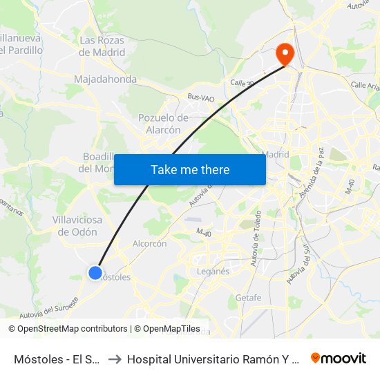 Móstoles - El Soto to Hospital Universitario Ramón Y Cajal. map