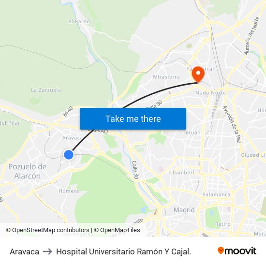 Aravaca to Hospital Universitario Ramón Y Cajal. map