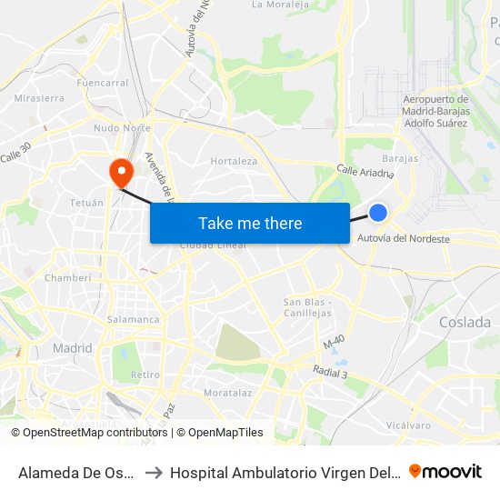 Alameda De Osuna to Hospital Ambulatorio Virgen Del Mar map