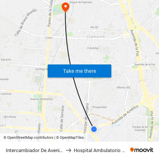 Intercambiador De Avenida De América to Hospital Ambulatorio Virgen Del Mar map